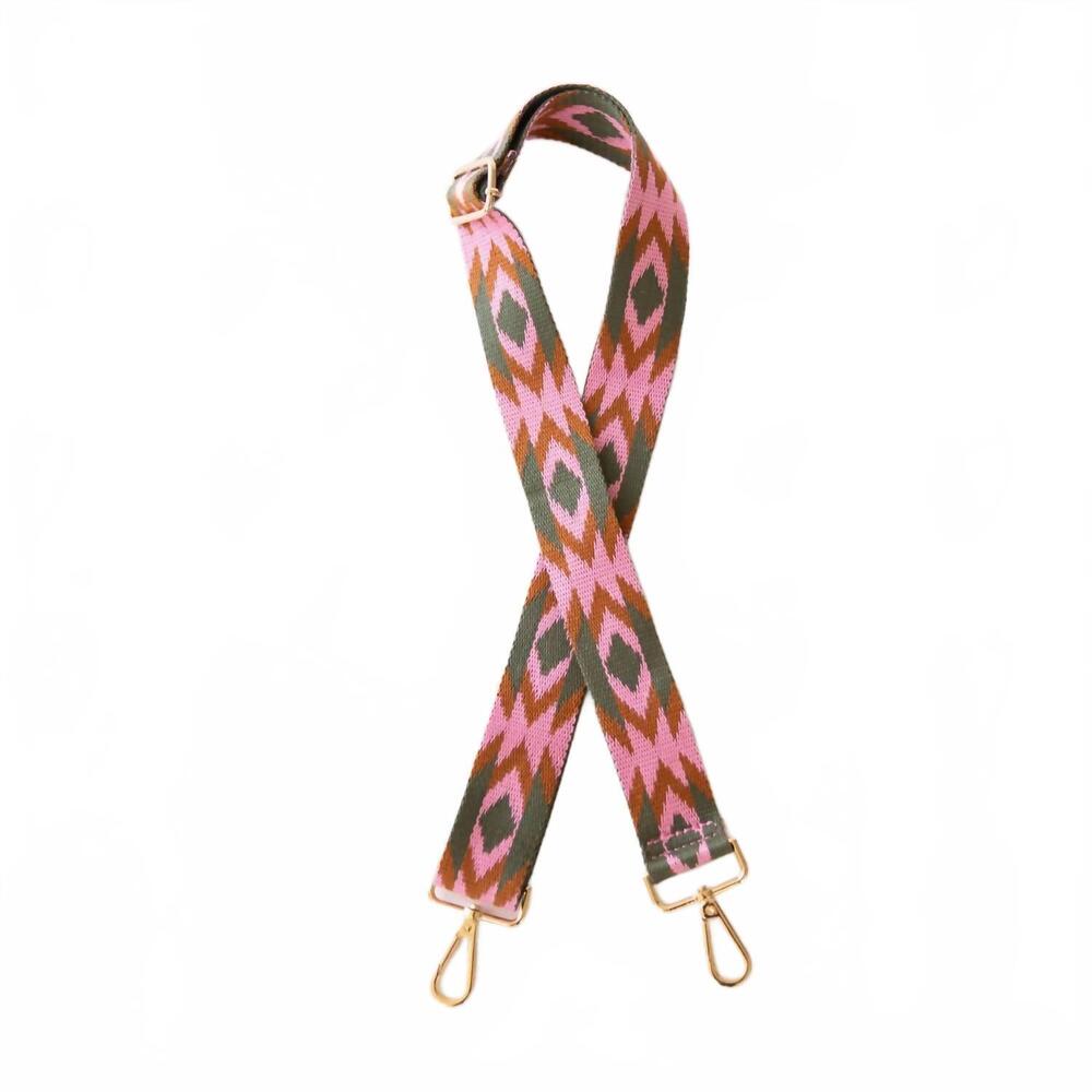 NEW FUNKY MONKEY women's adjustable purse strap with gold hardware in pink aztec